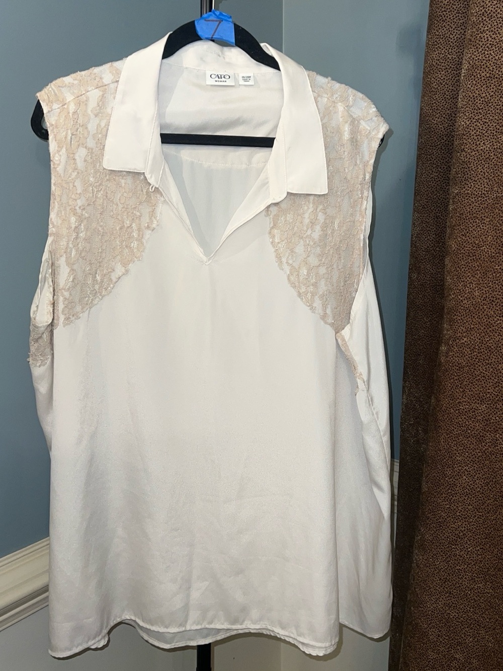 Cato Cream Lace-Trim Sleeveless Blouse